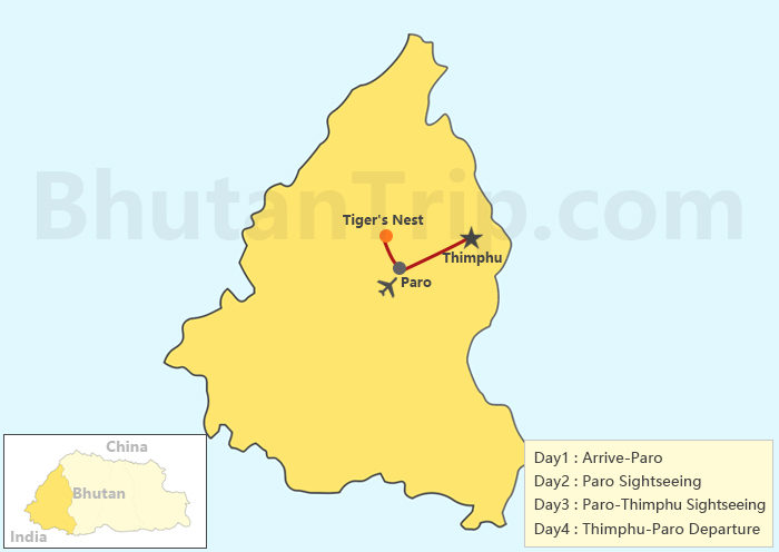 4 Days Bhutan Group Tour Map
